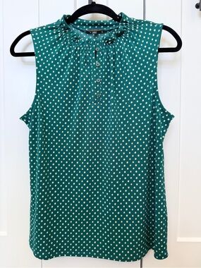 Sleeveless Green Polka Dot Ruffle-Neck Top